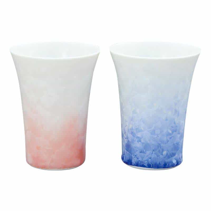 京焼・清水焼 花結晶（白地青赤） ペアフリーカップ　(1100027869)